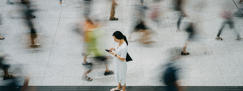 woman looking at her phone
