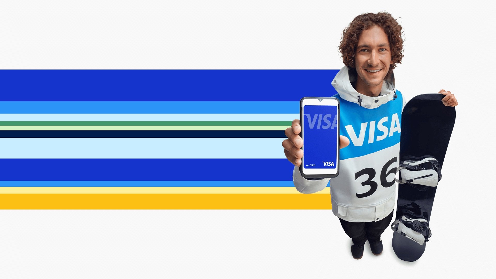 athlete holding phone with visa card 