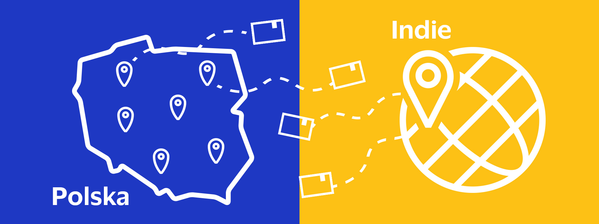 blue and yellow background with map of Poland + cards flying at internet symbol