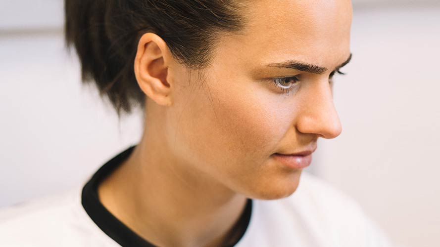 Dzsenifer Marozsán closeup portrait.