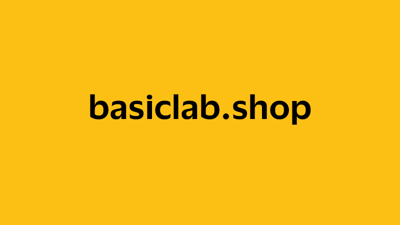 yellow square with company website name of basiclab.shop
