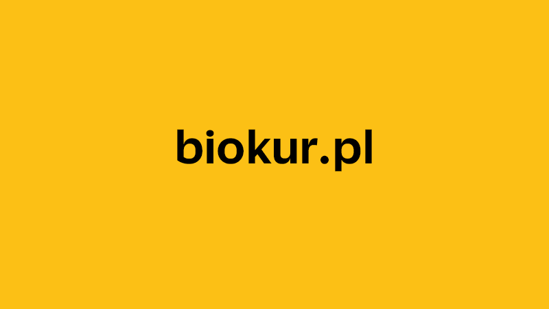 yellow square with company website name of biokur.pl