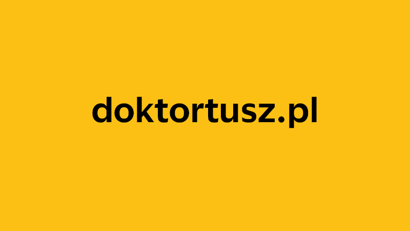 yellow square with company website name of doktortusz.pl