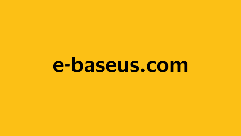 yellow square with company website name of e-baseus.com