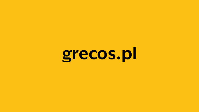 yellow square with company website name of grecos.pl