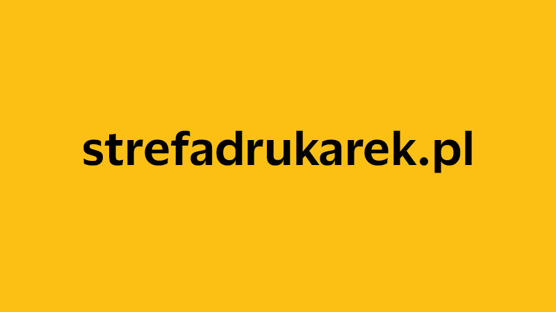 yellow square with company website name of strefadrukarek.pl