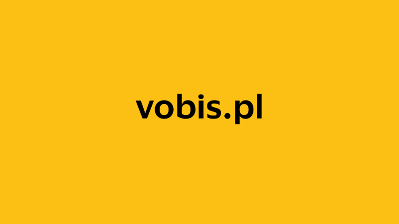 yellow square with company website name of vobis.pl