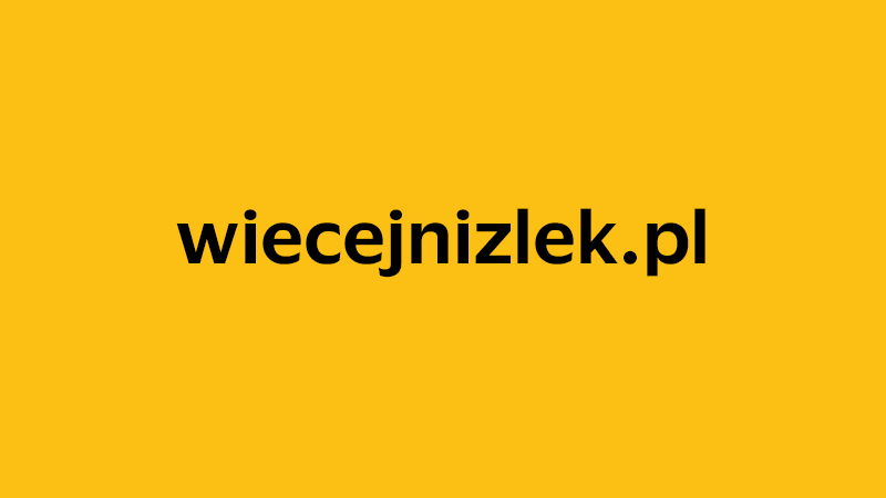 yellow square with company website name of wiecejnizlek.pl
