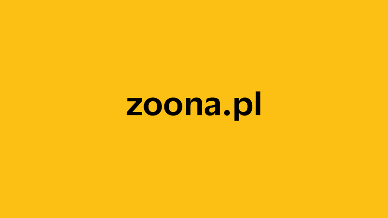 yellow square with company website name of zoona.pl